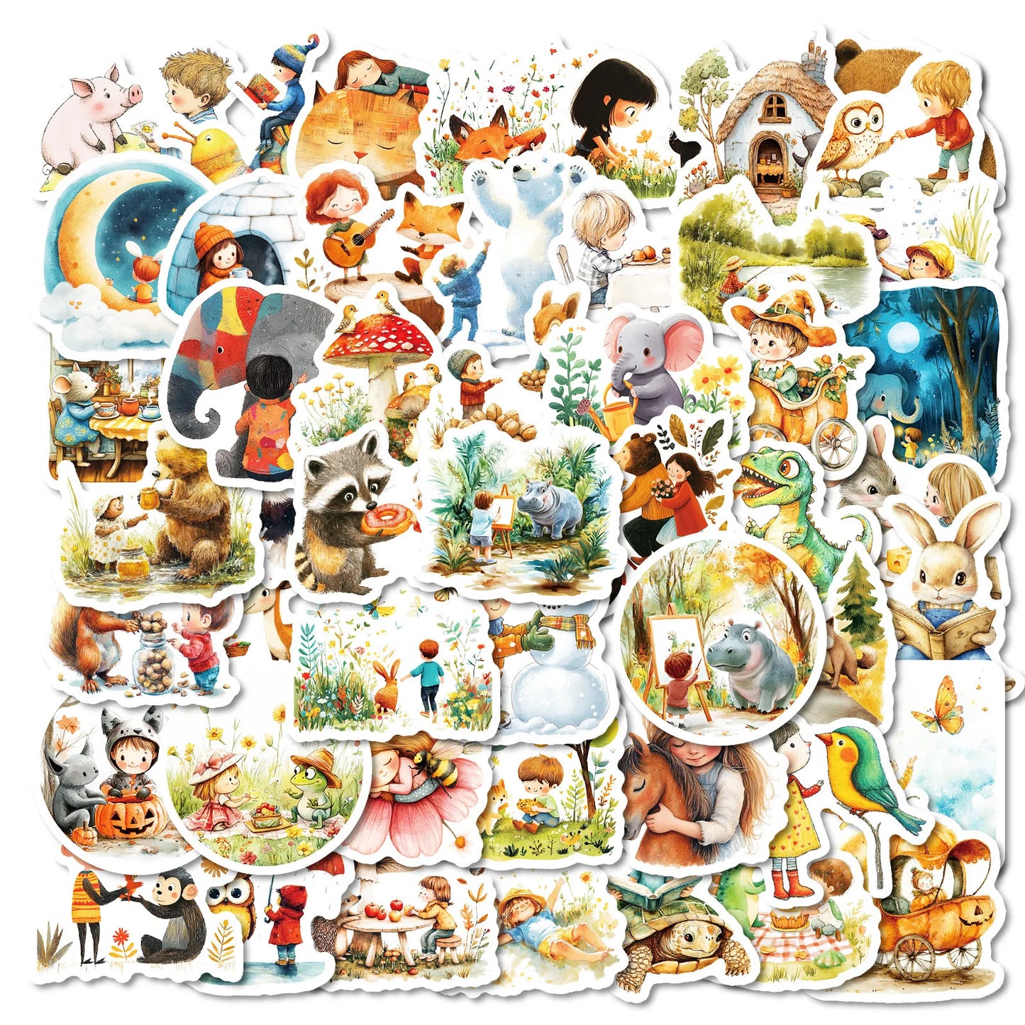 50pcs Cartoon Fairy Tale Forest Stickers for Helmet, Wall, DIY Decoration