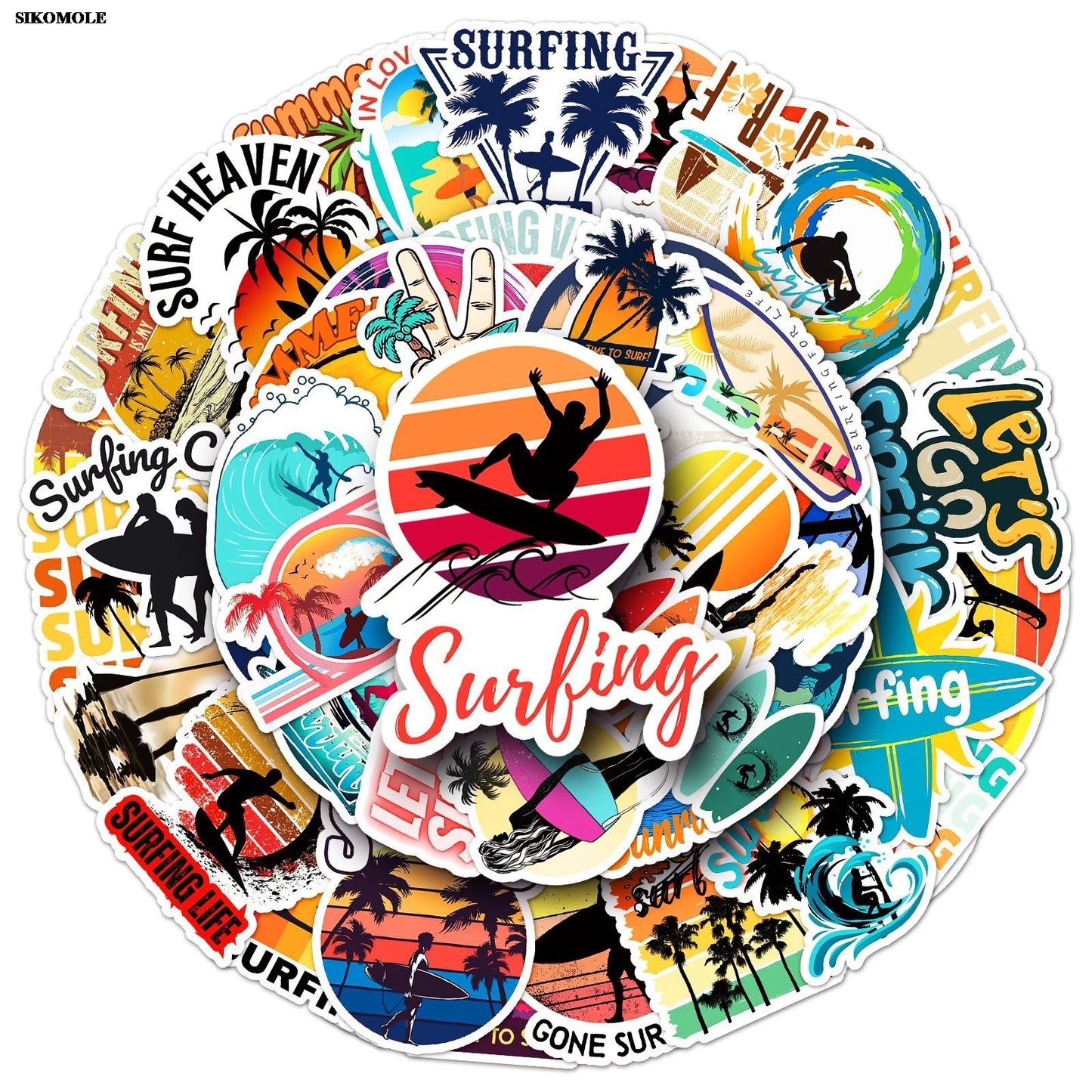 Cartoon Surfing Stickers Pack for Kids - Laptop, Luggage, Skateboard Decals