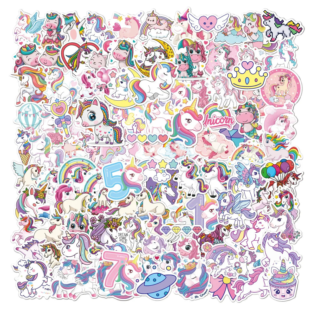 Unicorn Stickers Set: Cute Cartoon Decals for Phone, Laptop, Luggage, Skateboard, Kids