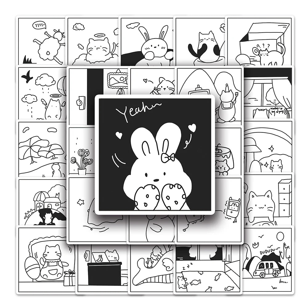 10/30/50PCS Simple Animals Cat Stickers Black White Cartoon Decals DIY Laptop Scrapbook Phone Suitcase Cute Kids Sticker Toys