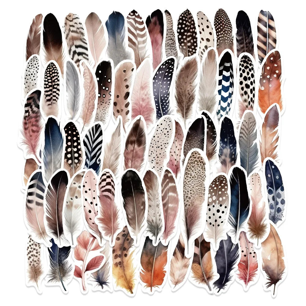 10/64PCS Feather Decor Kawaii Small Diary Travel Paper Stickers Book Journal Label Sticker Back to School Supplies