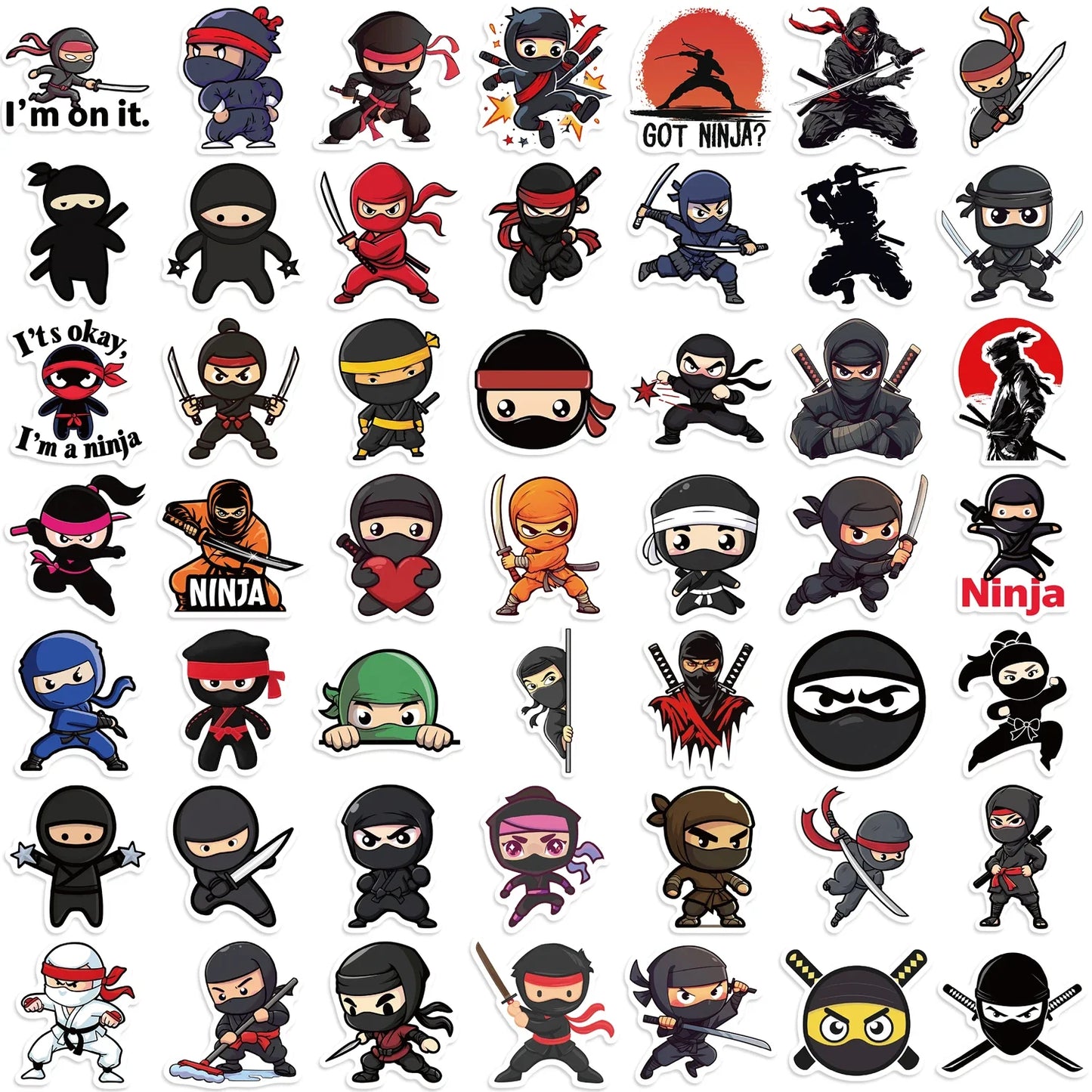 Ninja Anime Stickers for Scrapbook, Motorcycle, Skateboard, Laptop, Phone, Suitcase, Car - 50PCS