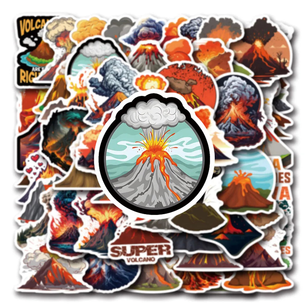Volcano Stickers Pack: Cartoon, DIY, Skateboard, Laptop, Luggage, Bike, Kids, Graffiti Decals