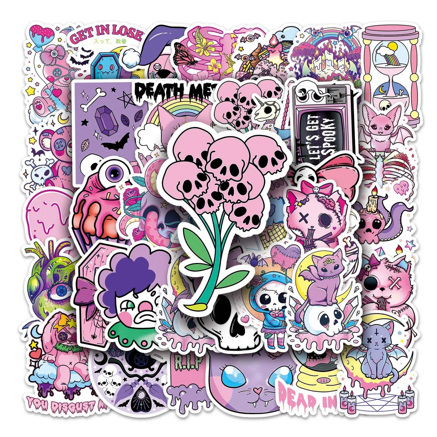 50Pcs Cute Pink Cartoon Waterproof Vinyl Stickers for Skateboard Snowboard