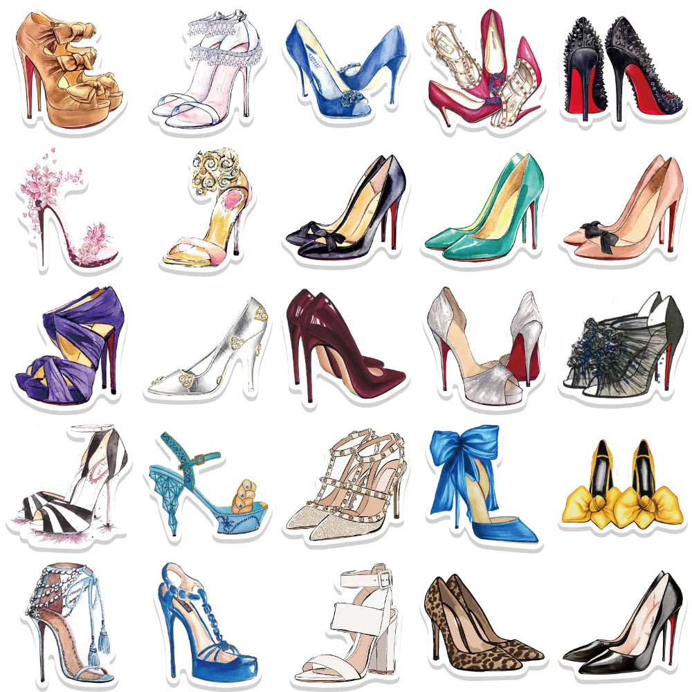 10/50Pcs Fashion Princess High Heels Graffiti Stickers Cartoon Decals Laptop Phone Diary Notebook Decoration Sticker for Girl