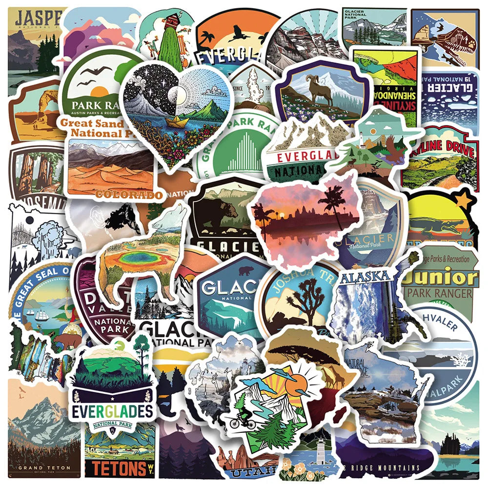 National Park Stickers Pack: Motorcycle, Luggage, Guitar, Skateboard, Car, Laptop, Phone, Graffiti Decals, Kid Toy
