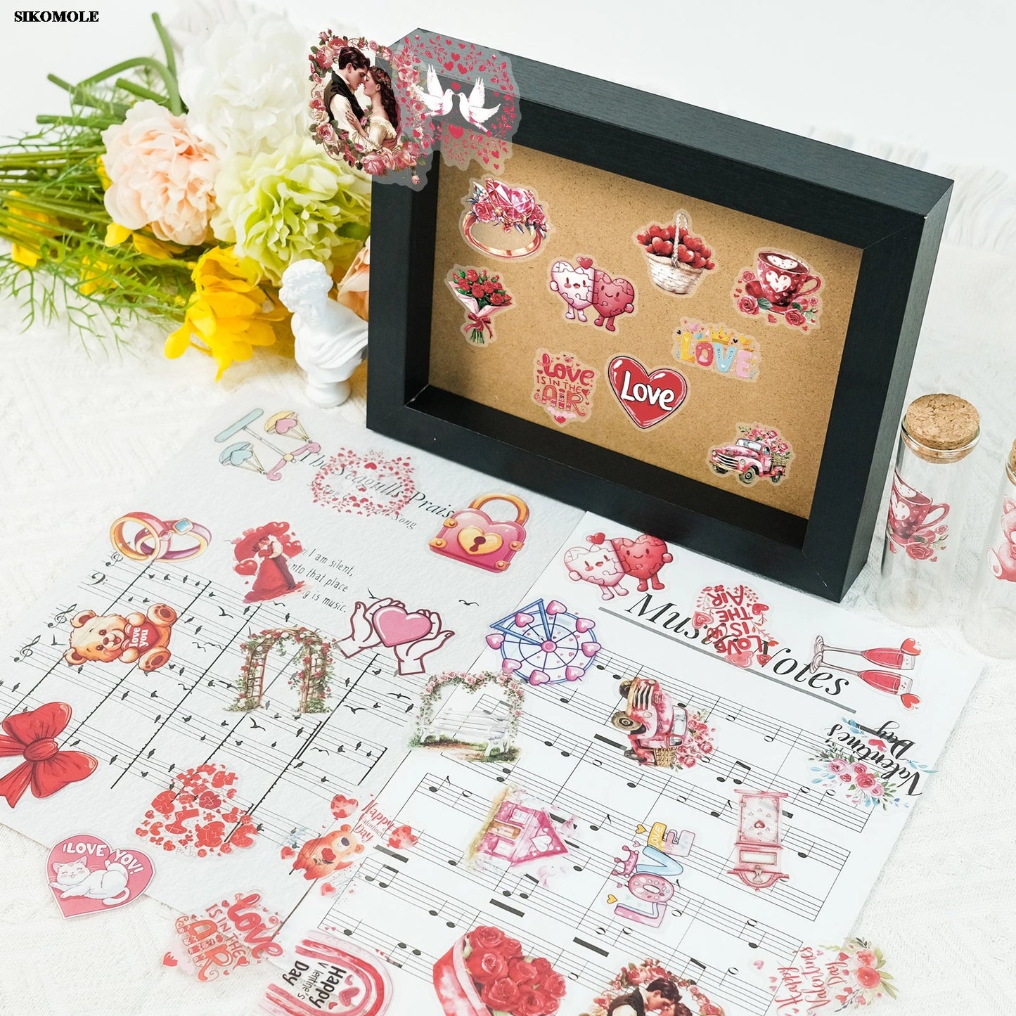 50PCS Romantic LOVE Stickers Transparent PET for Laptops Skateboards DIY Decals