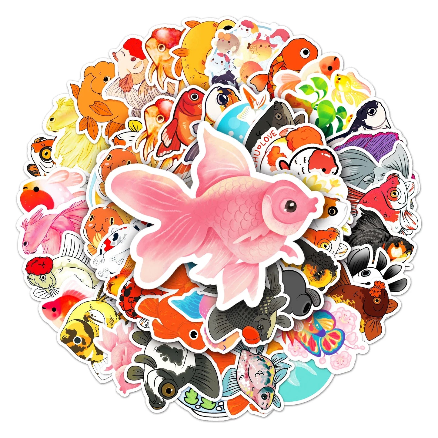 50Pcs Goldfish Cartoon Waterproof Vinyl Stickers for Skateboard Snowboard