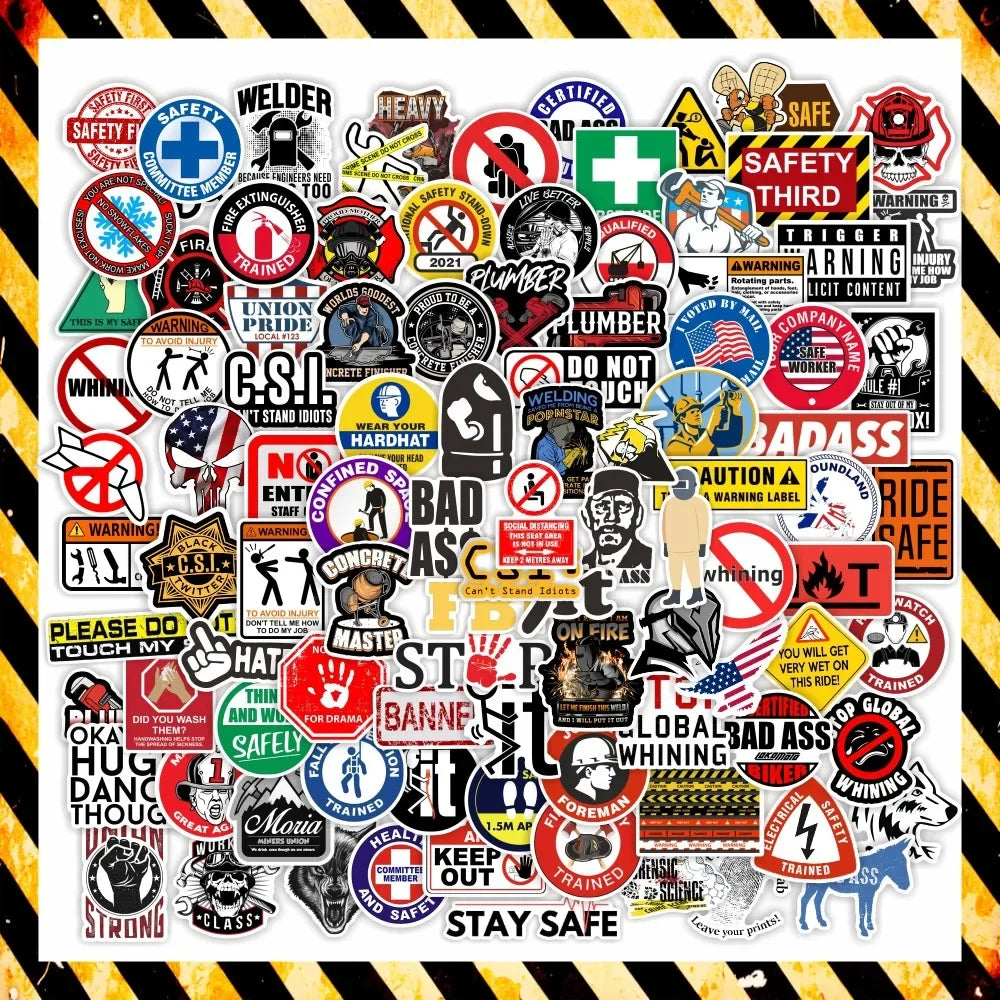 Safety Helmet Warning Stickers Vinyl Decals for Snowboard Laptop Luggage Car Fridge Decor (10/30/50/100 Pcs)