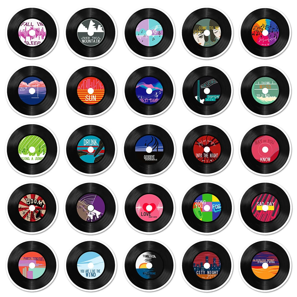 10/30/50pcs Cool Music Record Band Stickers Waterproof Cartoon Decals Laptop Notebook Motorcycle Car Decoration Sticker Kids Toy