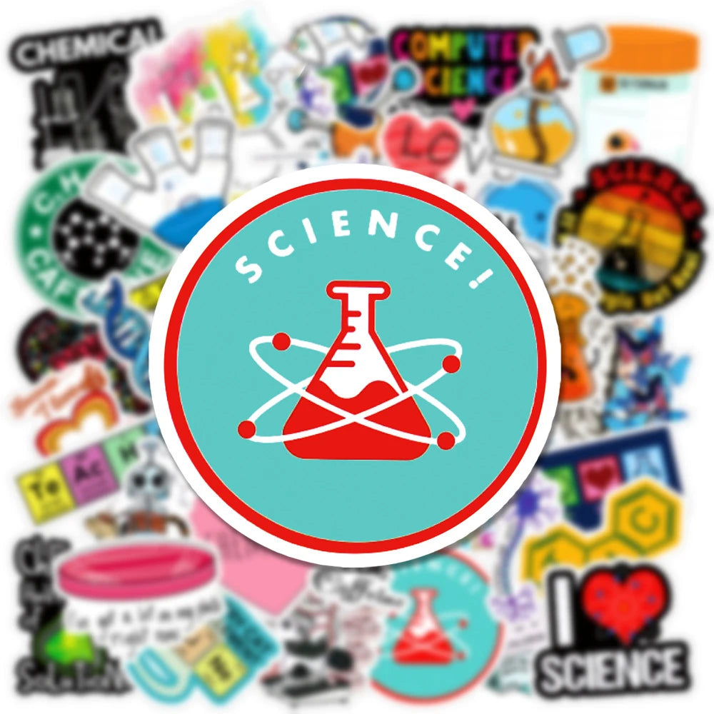 10/30/50pcs Cartoon Science Chemistry Biology Laboratory Waterproof Stickers Decals DIY Laptop Suitcase Diary Decoration Sticker