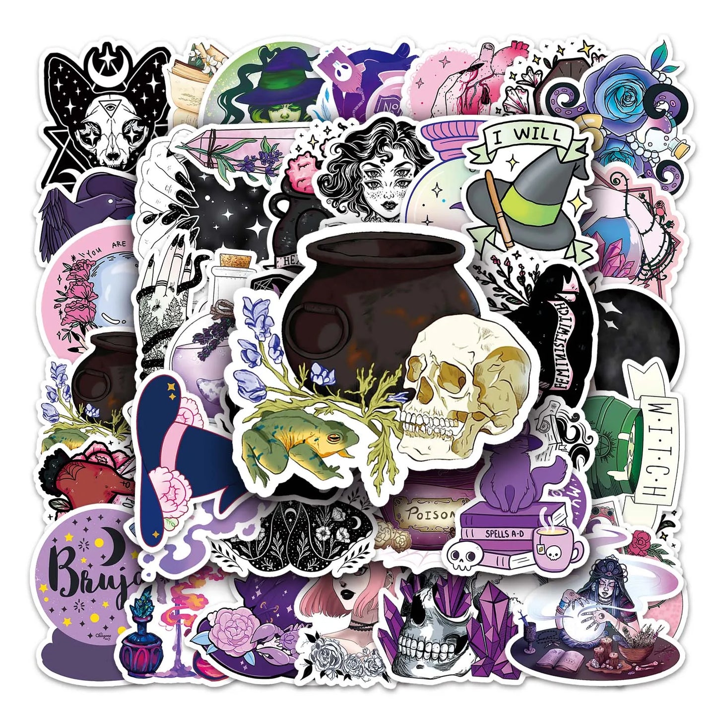 50Pcs Witch Cartoon Waterproof Vinyl Stickers for Skateboard Snowboard