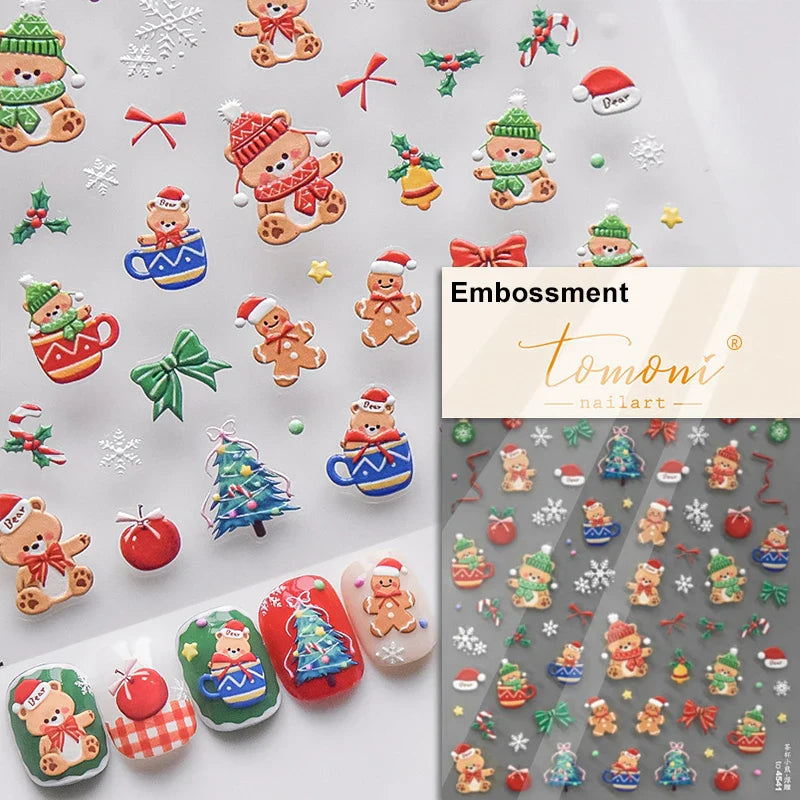 3D Snowflake Nail Stickers: White Pink Christmas Decals