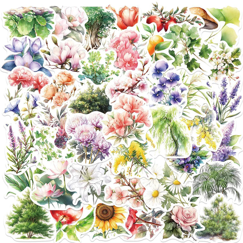 Cartoon Plant Flower Stickers for Laptop, Phone, Suitcase - 10/30/50pcs