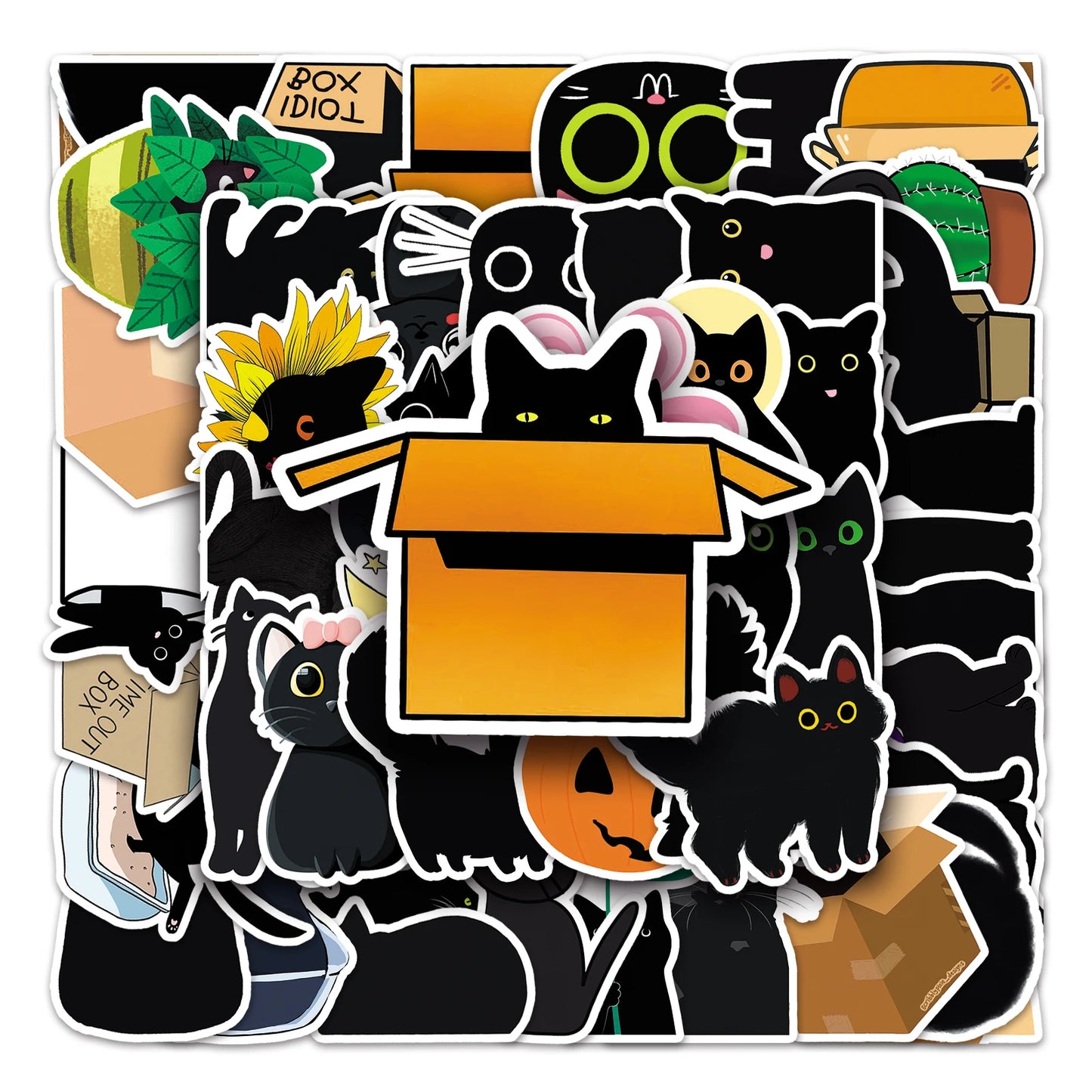 50Pcs Black Cat Cartoon Waterproof Vinyl Stickers for Skateboard Snowboard