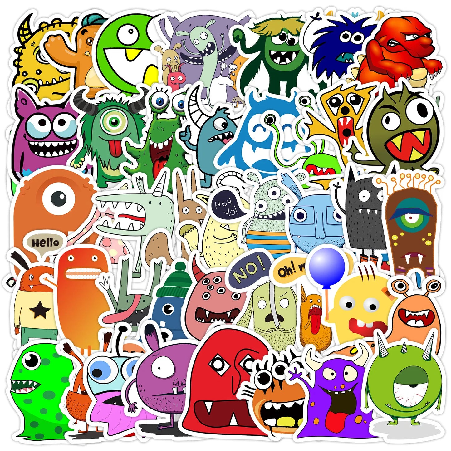 50pcs Cute Monster Stickers for Helmet, Wall, Desktop Decoration