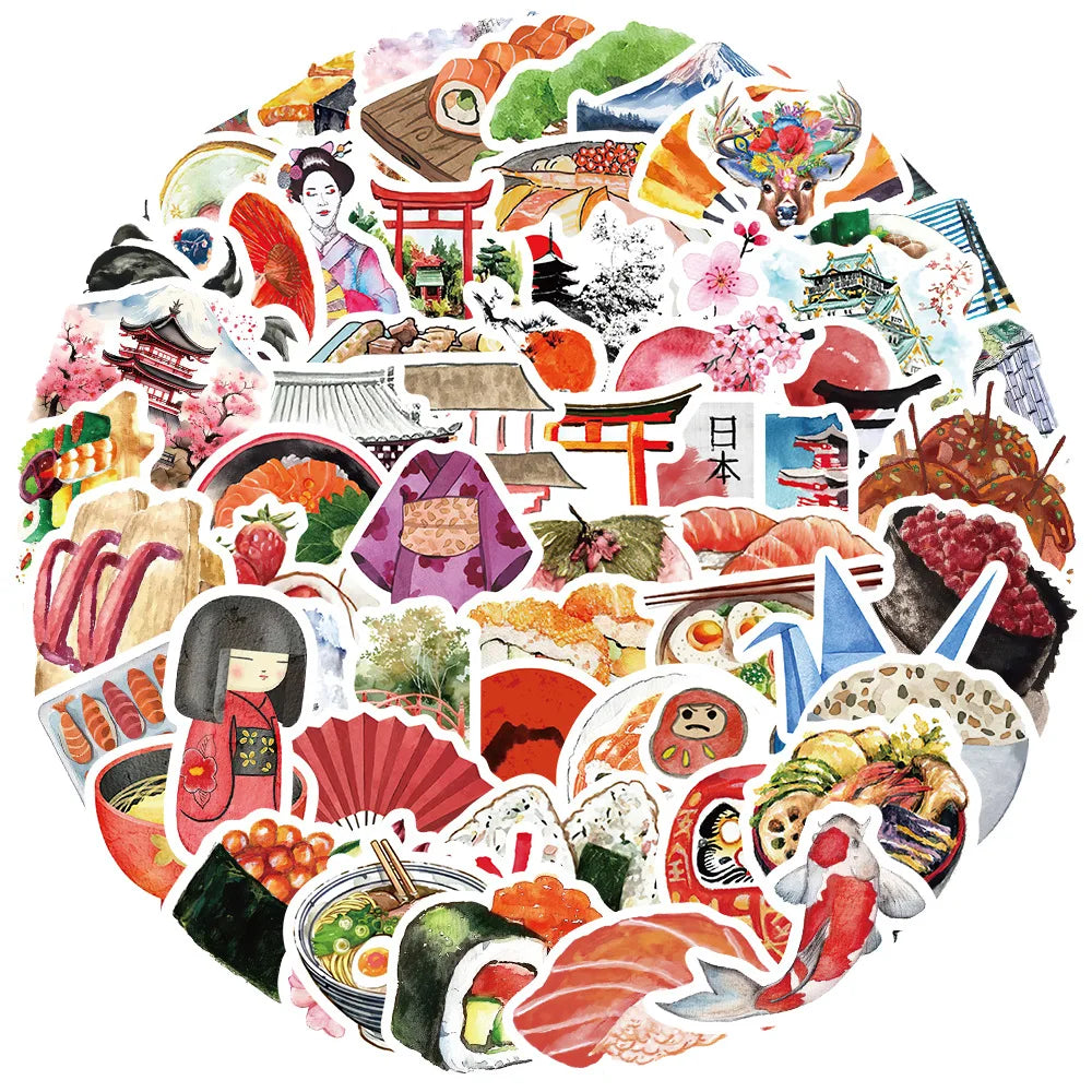 Watercolor Travel Graffiti Stickers for Suitcase, Skateboard, Laptop, Luggage, Phone, DIY Decal