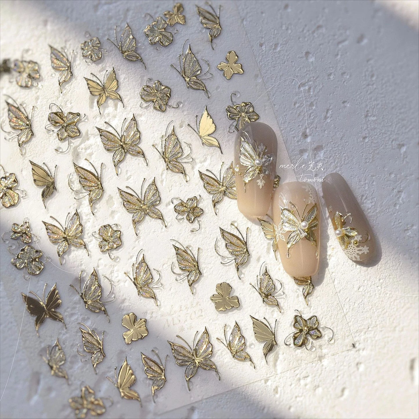 Golden Rhinestone Butterfly Flower 3D Nail Art Stickers