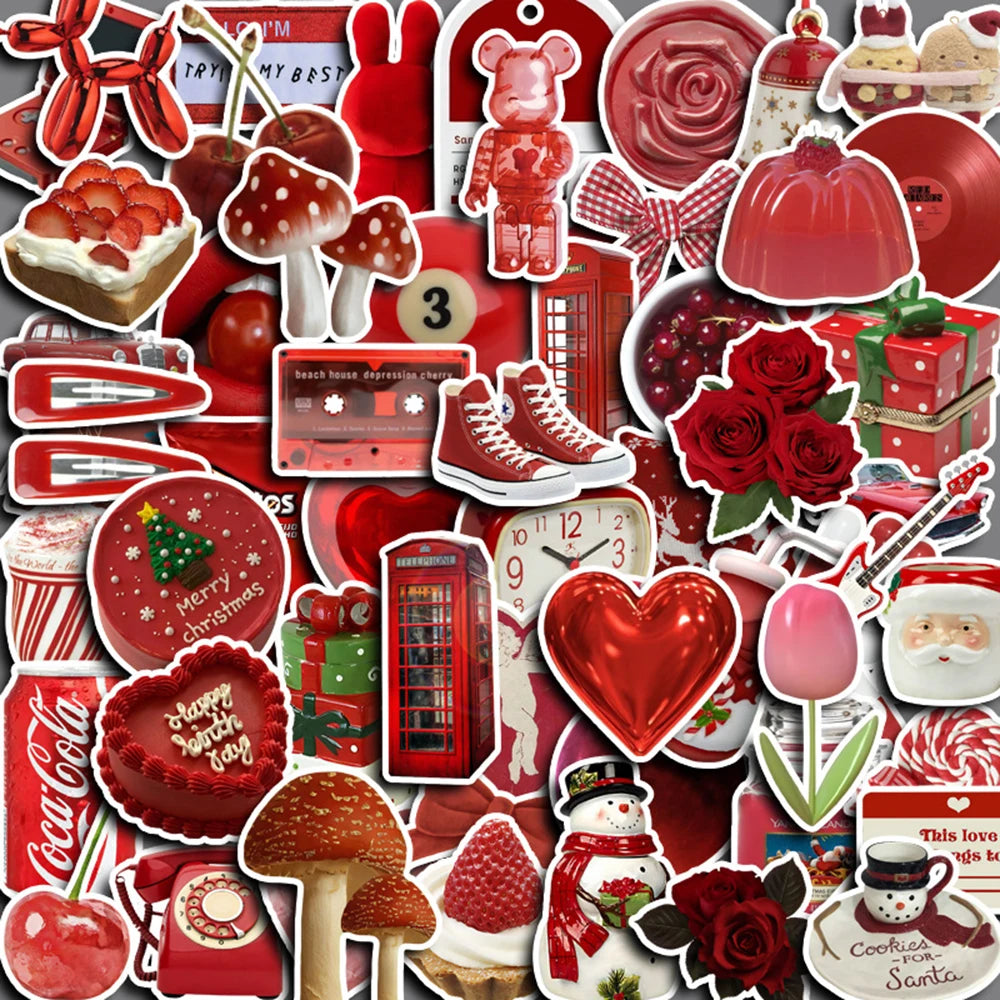 Retro Red Cartoon Stickers - Waterproof PVC Decals for Laptop, Phone, Water Bottle, DIY Decor (10/30/60PCS)