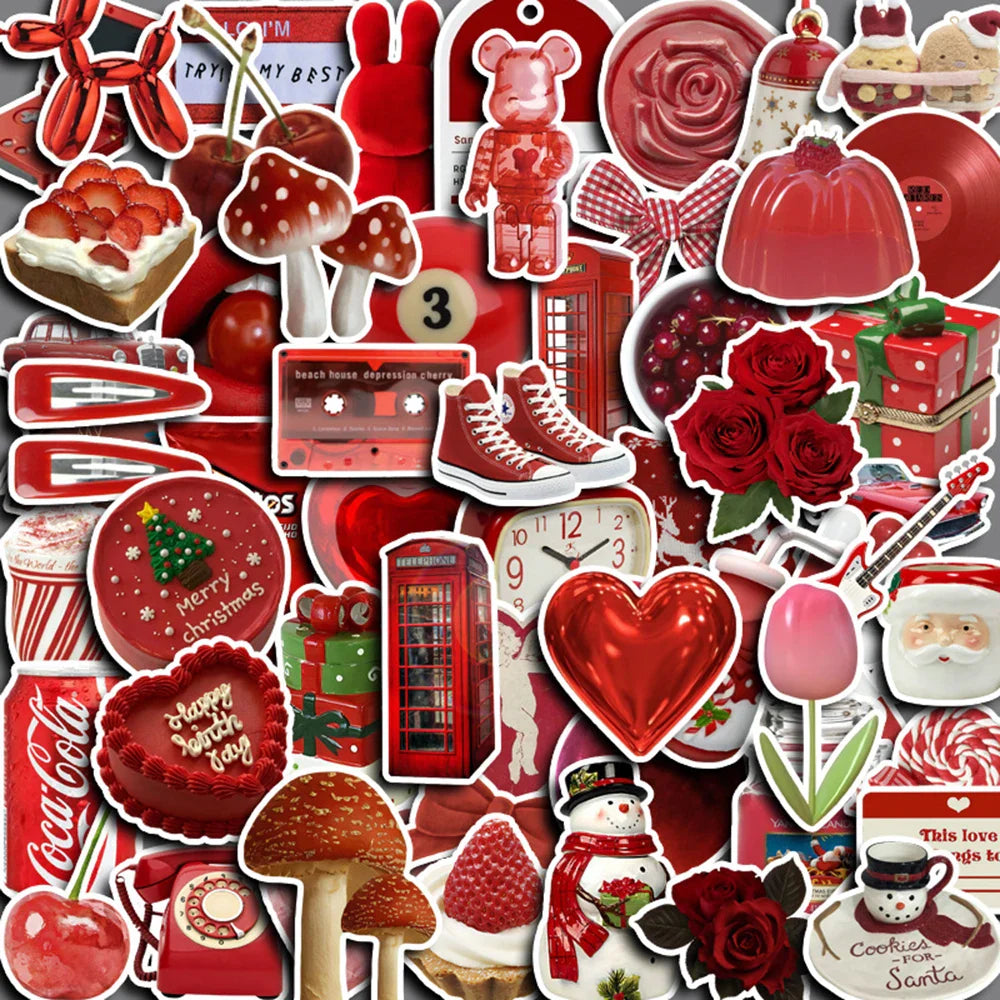 Retro Red Cartoon Stickers - Waterproof PVC Decals for Laptop, Phone, Water Bottle, DIY Decor (10/30/60PCS)