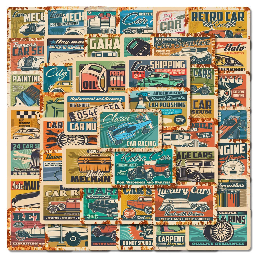 Retro Racing Car Stickers: 10/30/50PCS Waterproof Decals for Skateboard, Motorcycle, Laptop, Phone