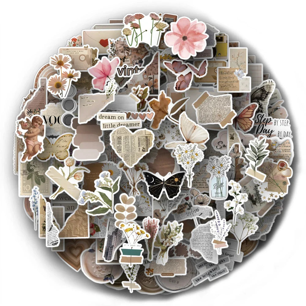Vintage Butterfly Flower Stickers for Diary, Car, Guitar, Luggage, DIY Decals