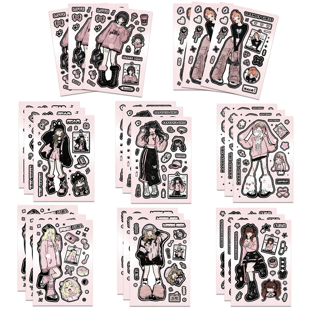 8 Sheets Y2K Aesthetic Harajuku Vinyl Stickers for Laptop, Diary, Scrapbook