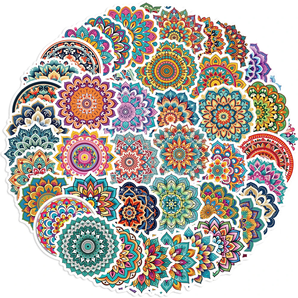 50pcs Mandala Flower Stickers for Laptop & Skateboard
