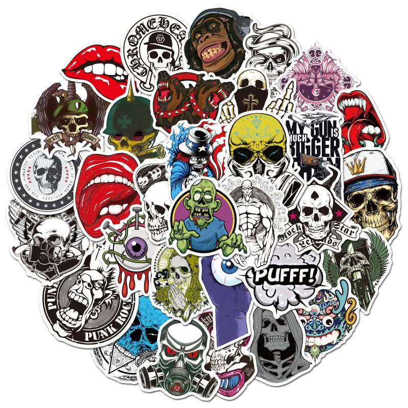 Skull Graffiti Stickers: 10/30/50pcs Waterproof Decals for Laptop, Motorcycle, Phone, Suitcase, Wall