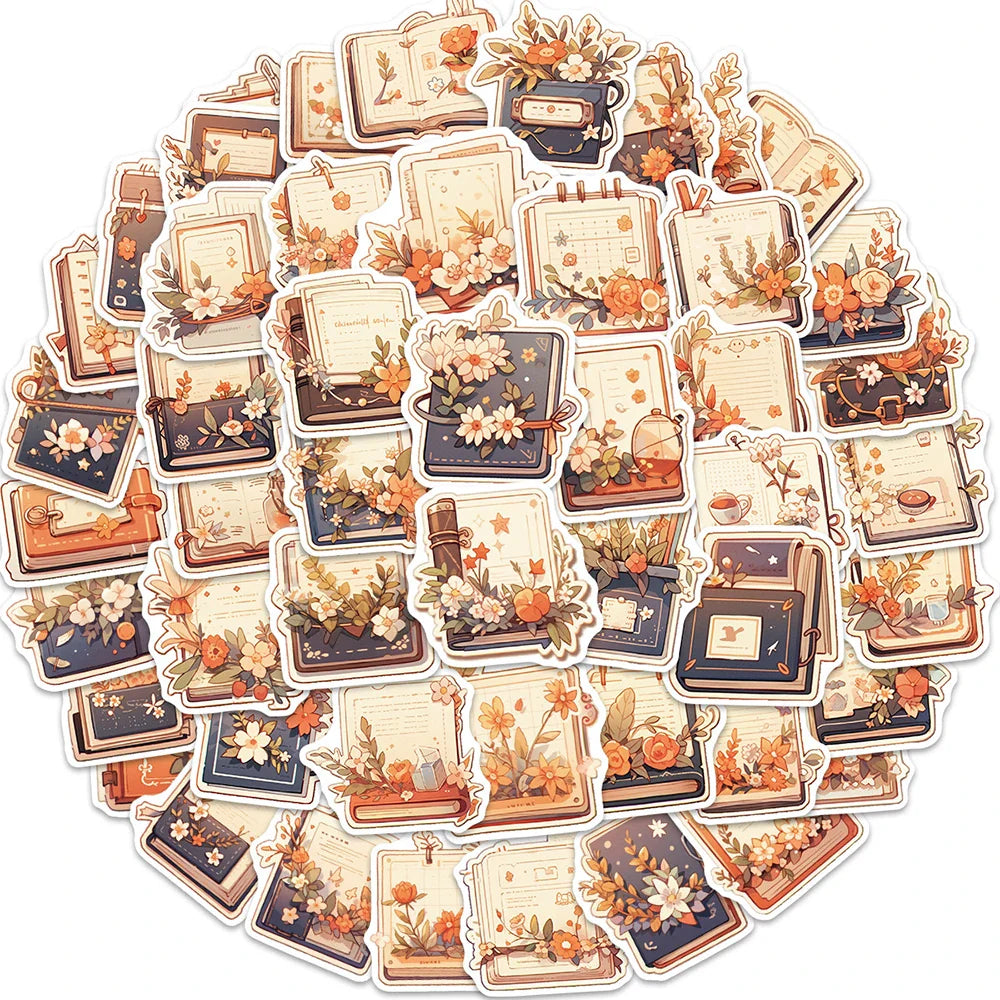 Cartoon Flower Book Stickers for Notebook Phone Luggage Guitar Laptop Bike - 10/30/50PCS