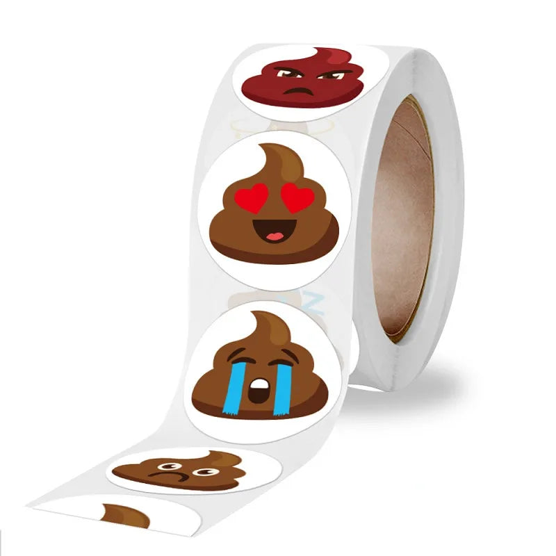 12 Novel Funny Designs Pet Dog Poop Emoticons Reward Sticker Roll 500pcs/1inch for Party Gift Magazine Gift Office Teacher Label