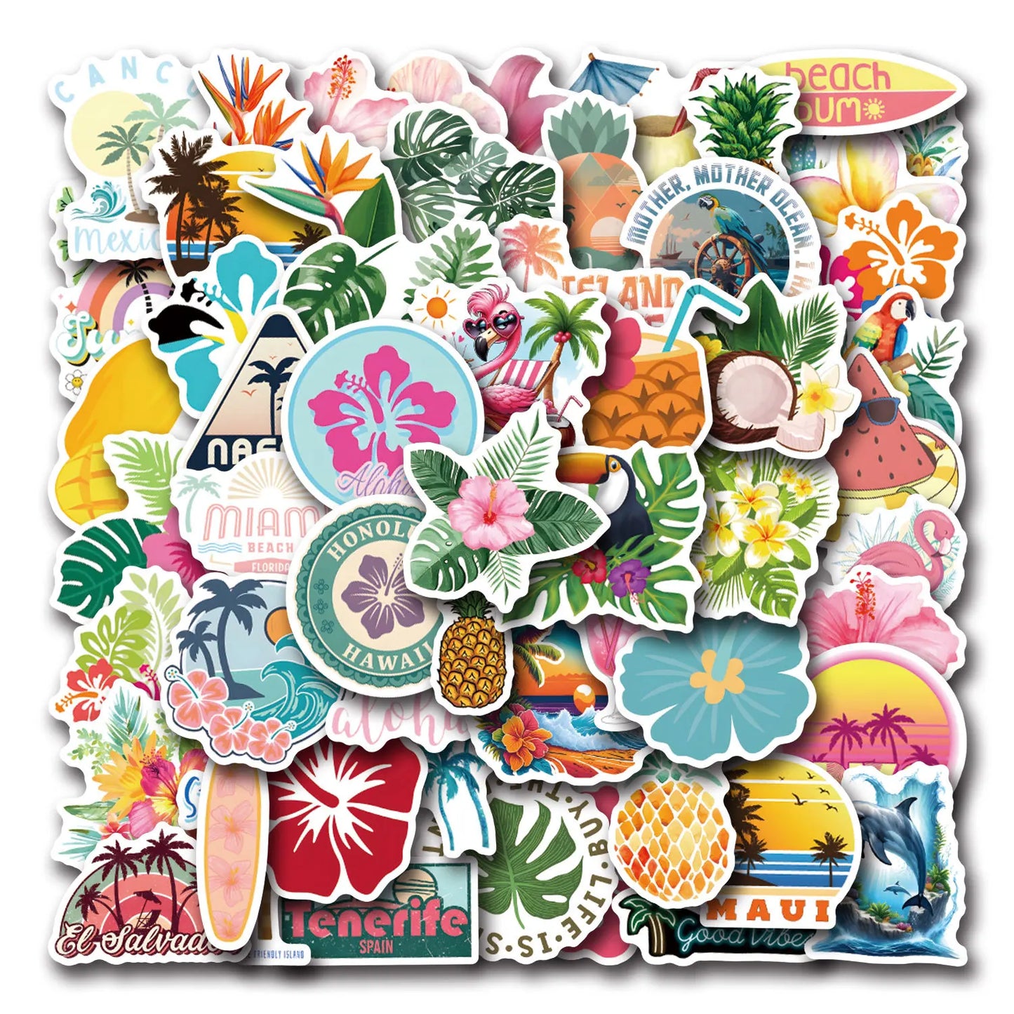 Tropical Flower Cartoon Stickers for Fridge, Laptop, Luggage, Skateboard