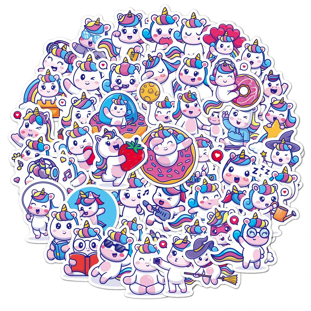 10/30/50PCS Funny Cartoon Unicorn Sticker Decals Gift DIY Phone Scrapbook Suitcase Helmet Car Classic Toys Waterproof Stickers