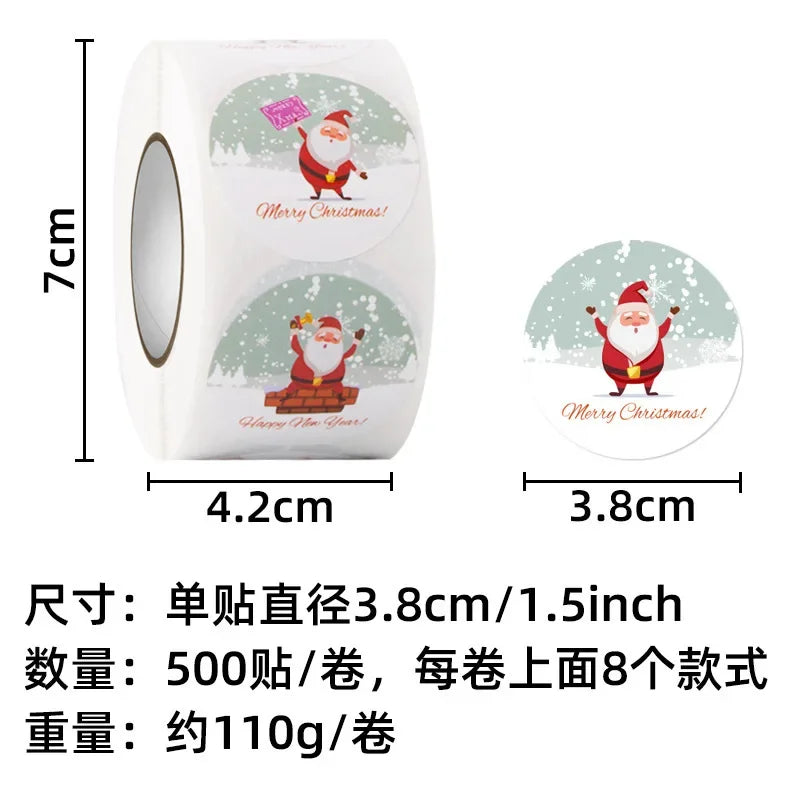 500/rolls Stickers Merry Christmas roll Self-Adhesive Label Sealing Decorative Stickers Office Stationery