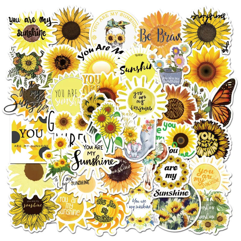 10/30/50PCS Sunflower you are my sunshine Stickers PVC Decal to DIY Scrapbook Laptop Car Suitcase Yellow Vsco Girls Toy Sticker