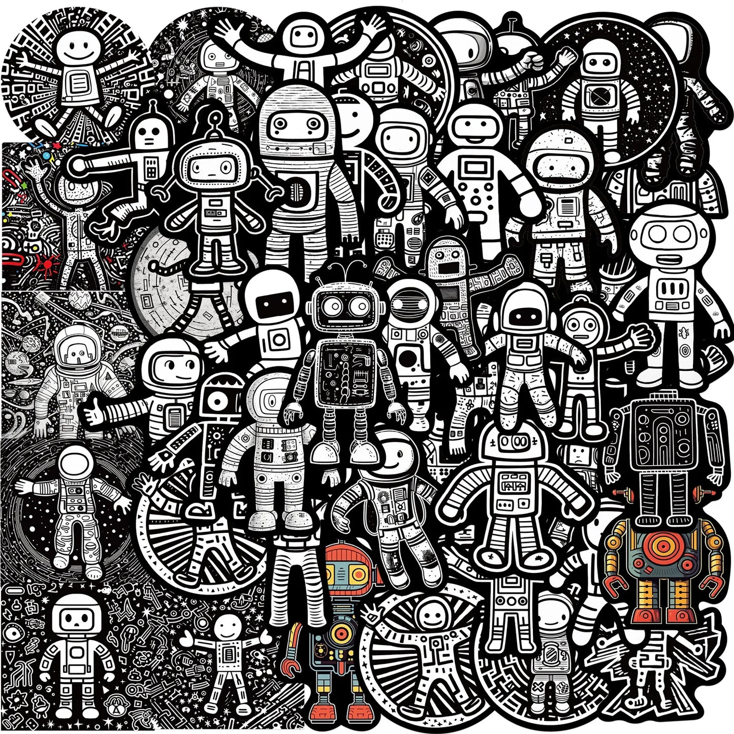 Astronaut Robot Sticker Pack: Phone, Laptop, Luggage, Skateboard Decals