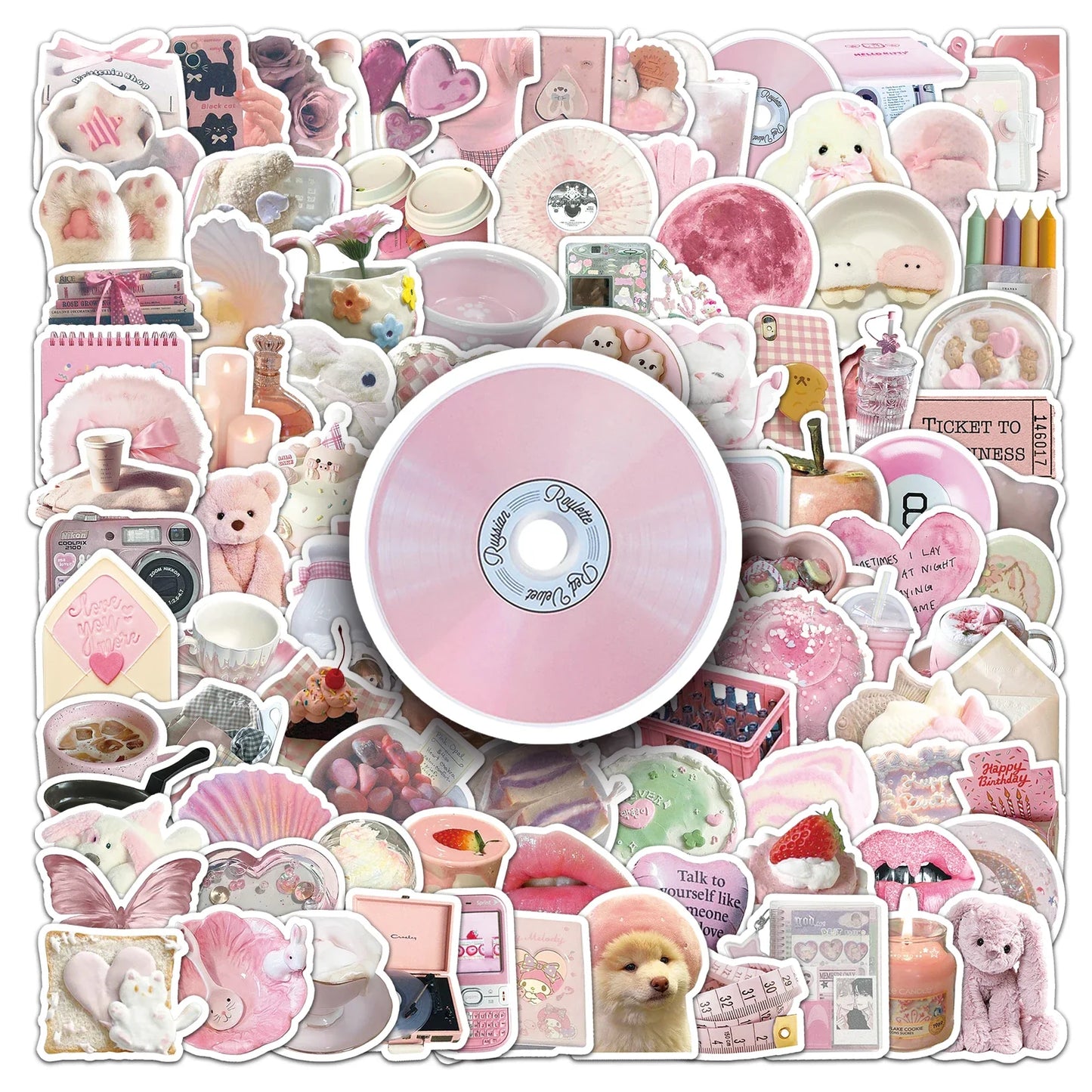 103Pcs Pink Cartoon Waterproof Vinyl Stickers for Skateboard Snowboard