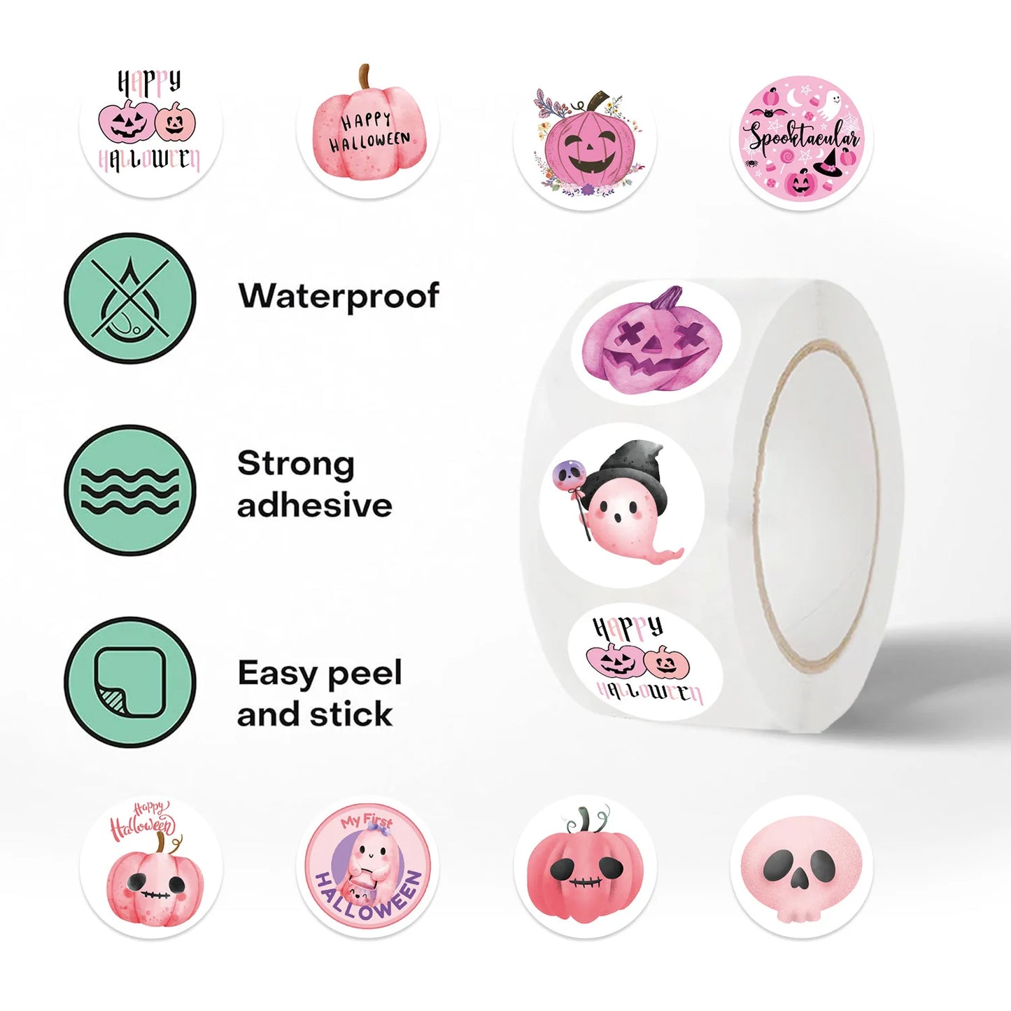 500pcs/roll Pink Halloween Cartoon Graffiti Stickers Phone Guitar Laptop Notebook Suitcase Water Bottles Sticker Gift
