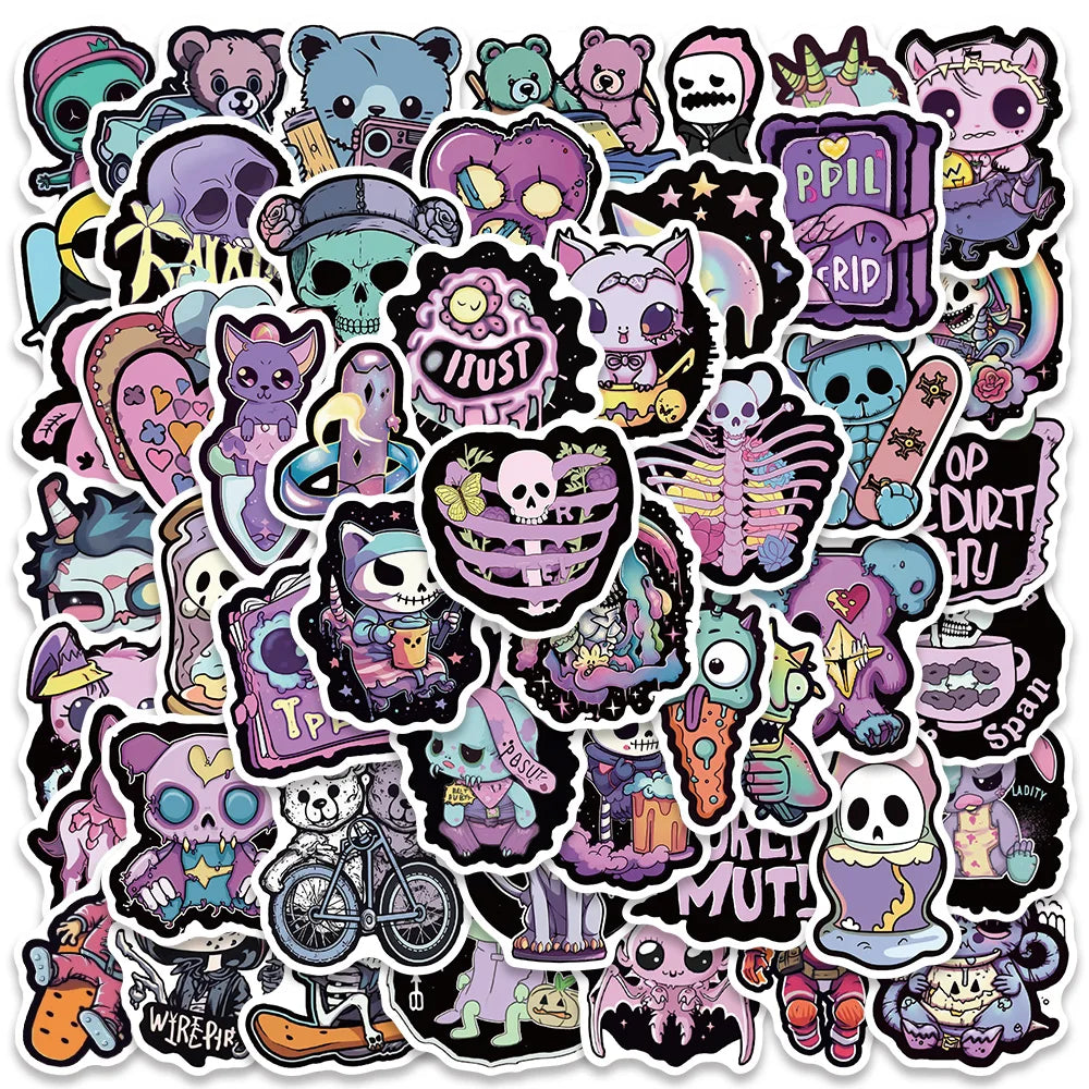 50PCS Gothic Halloween Skull Stickers for Laptop, Luggage, Skateboard, DIY Decals