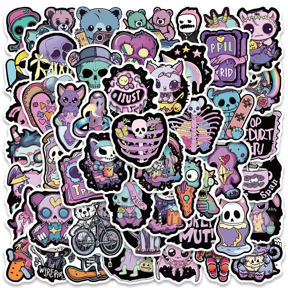 50PCS Gothic Halloween Skull Stickers for Laptop, Luggage, Skateboard, DIY Decals