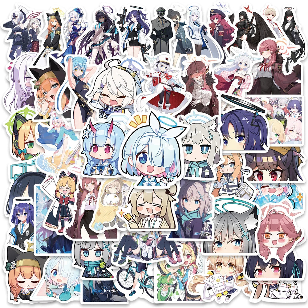 50PCS Blue Archive Anime Girl Stickers Cute Aesthetic Decals for Laptop, Motorcycle, Scrapbook, Kids Toy