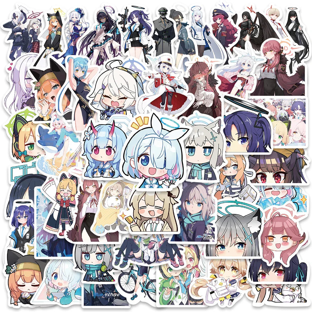 50PCS Blue Archive Anime Girl Stickers Cute Aesthetic Decals for Laptop, Motorcycle, Scrapbook, Kids Toy