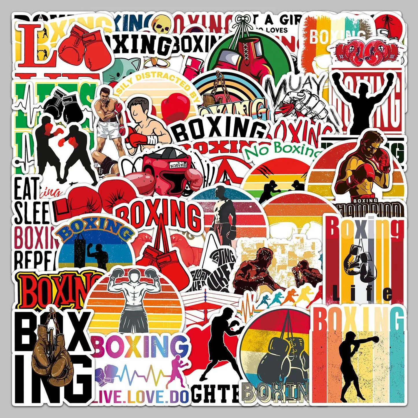 50pcs Boxing Sports Graffiti Stickers for Helmet, Wall, Desktop Decoration