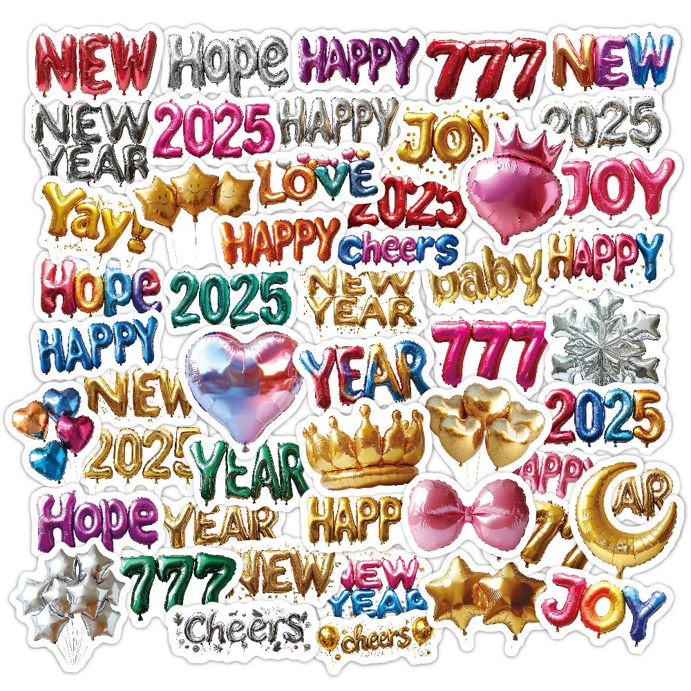 New Year Party Decoration Stickers - 10/30/50pcs Balloon Decals for Notebook, Luggage, Laptop, Phone, Fridge, Wall