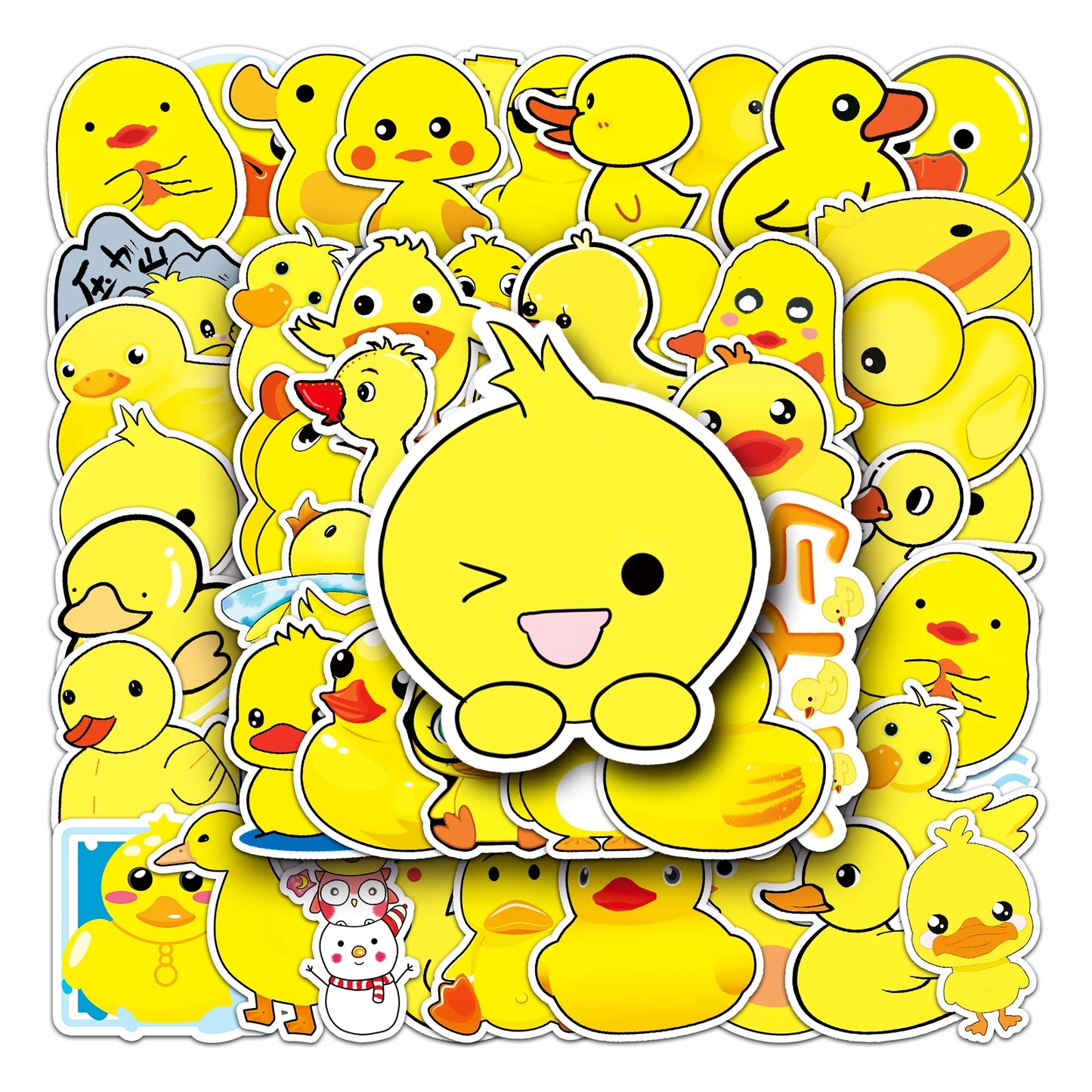 50Pcs Yellow Duck Cartoon Waterproof Vinyl Stickers for Skateboard Snowboard Decal
