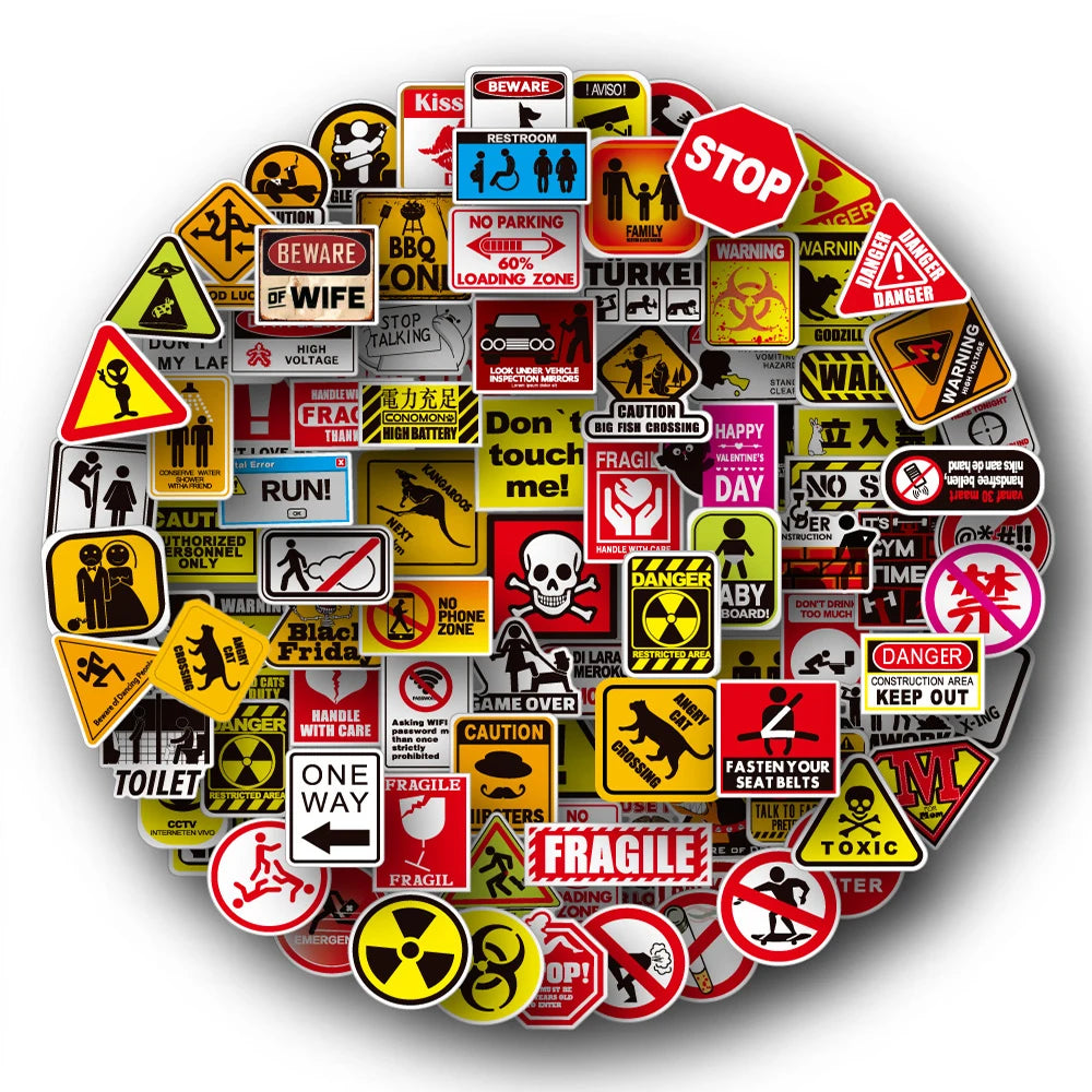 10/30/50/100pcs Funny and Serious Warning and Danger Sticker Packs
