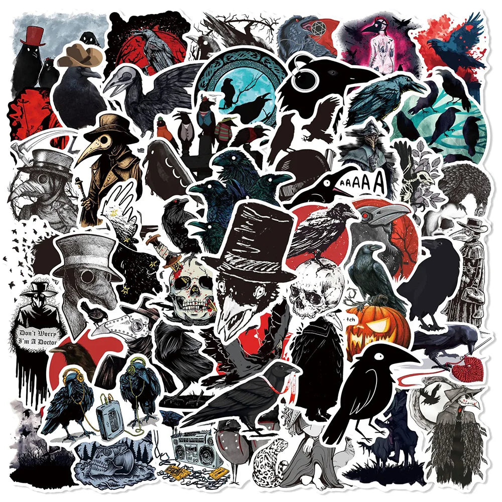 10/30/50PCS Horror Crow Gothic Witch Sticker Packs