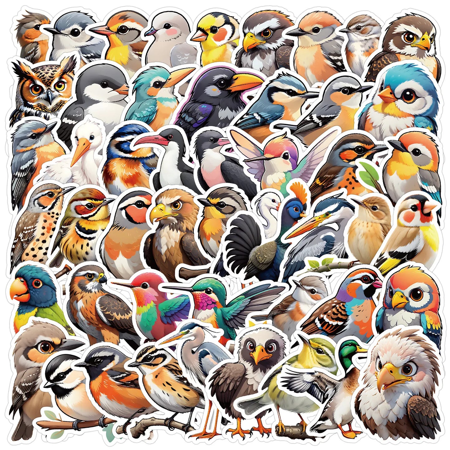 50pcs Cute Bird Cartoon Stickers for Helmet, Wall, DIY Decoration