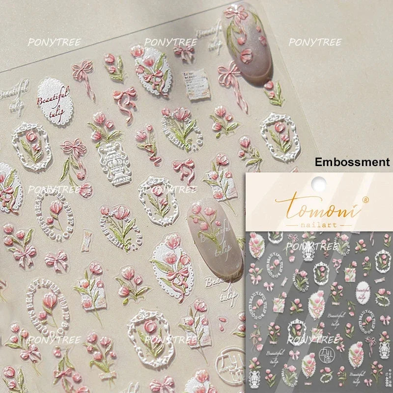 5D Tulip Butterfly Pearl Nail Art Stickers Decals