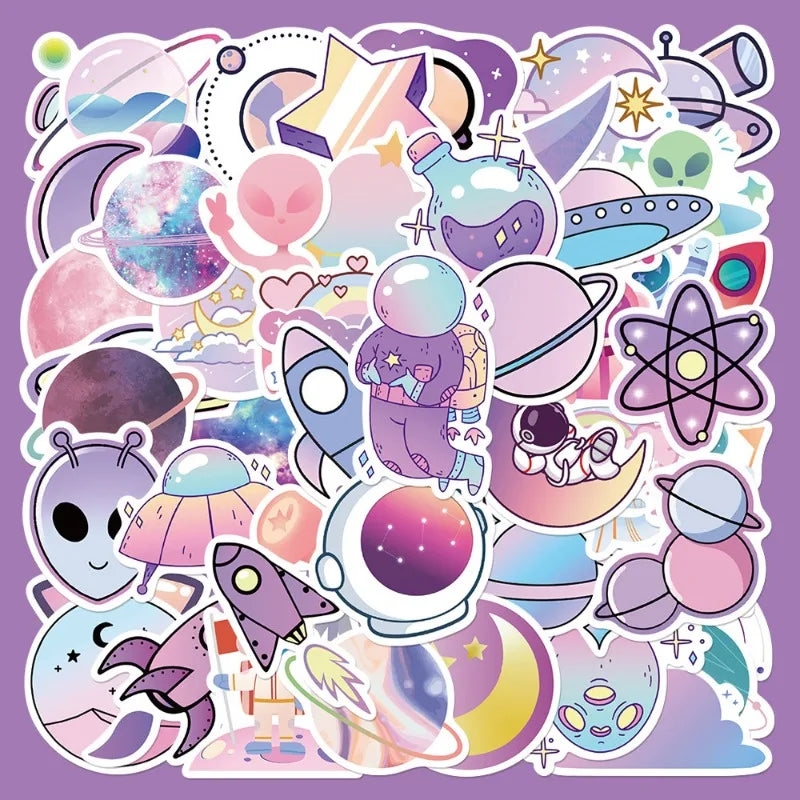 50pcs Cartoon Planet Stickers for Helmet, Wall, DIY Decoration Wholesale
